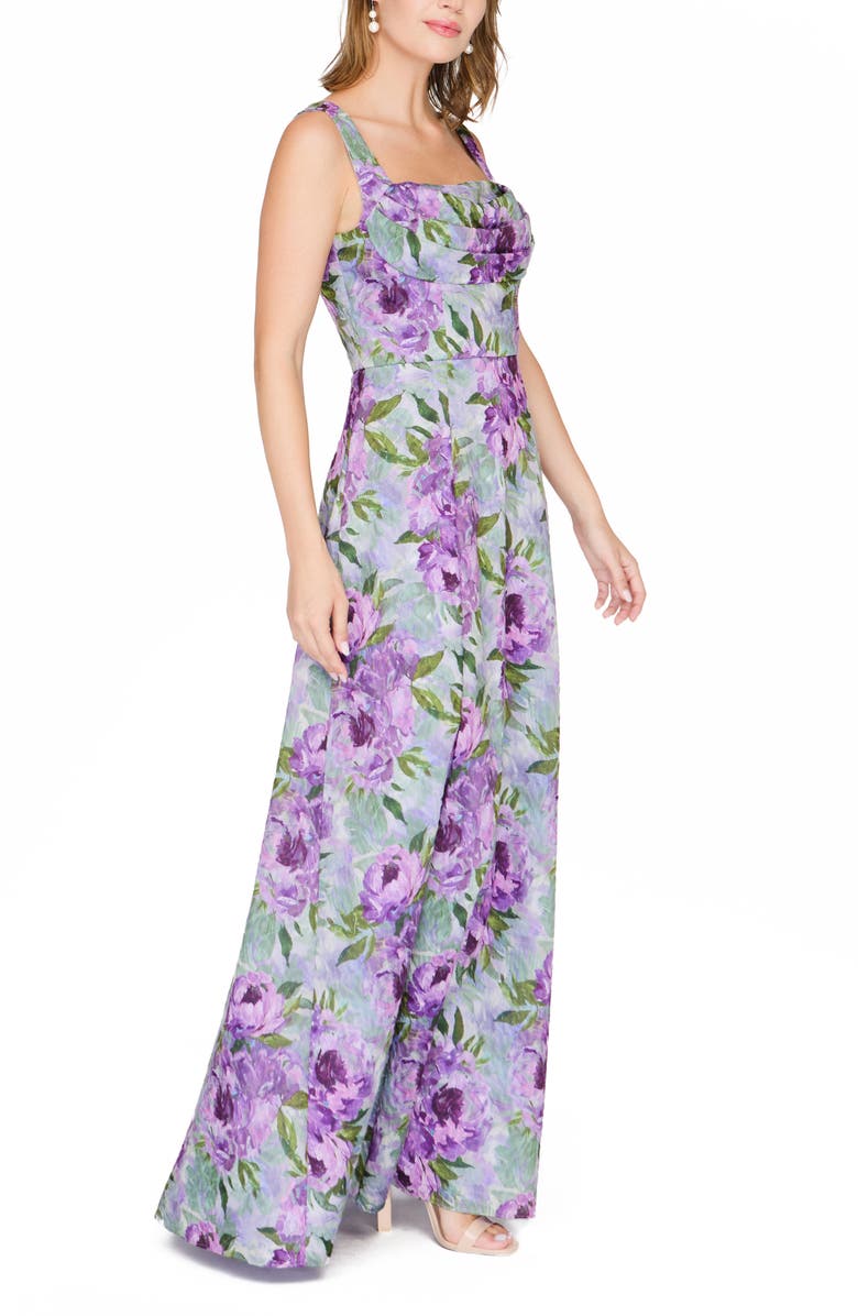 JS Collections Jordanna Floral A-Line Gown, Alternate, color, Lilac Green