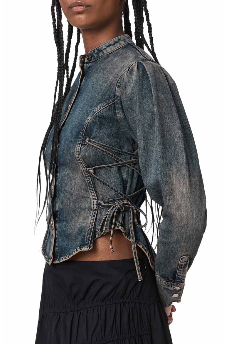 Evanna Tie Side Denim Shirt, Alternate, color, TINTED INDIGO