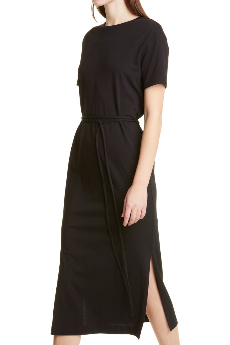 Belted Pima Cotton Midi Dress, Alternate, color, BLACK
