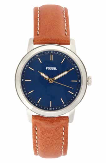 Fossil Minimalist Three Hand Quartz Leather Strap Watch, 44mm