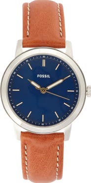 Fossil Minimalist Three Hand Quartz Leather Strap Watch, 44mm