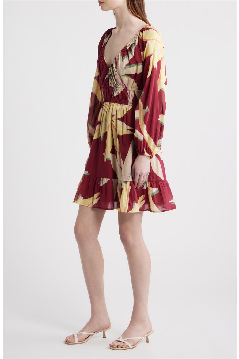 Krina Floral Ruched Dress, Alternate, color, RED PALMA