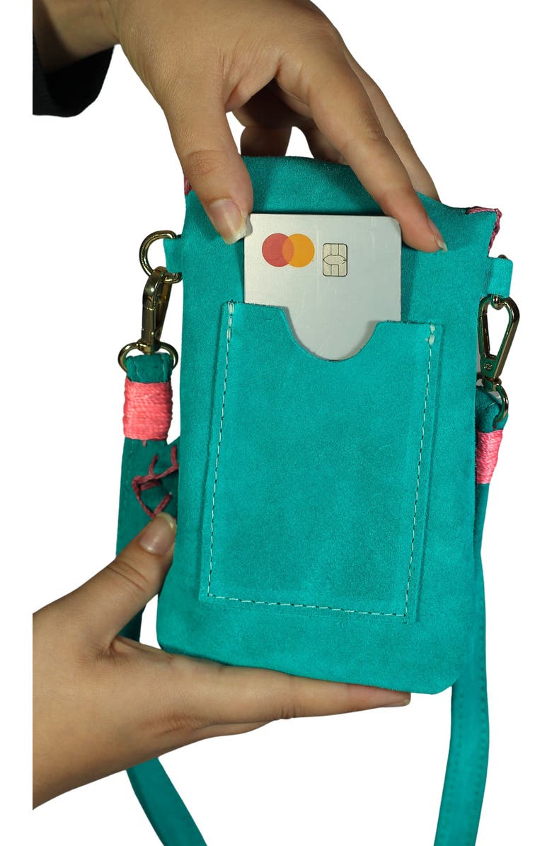 Carlos Falchi Cell Phone Butterly Suede Leather Bag, Alternate, color, Sky