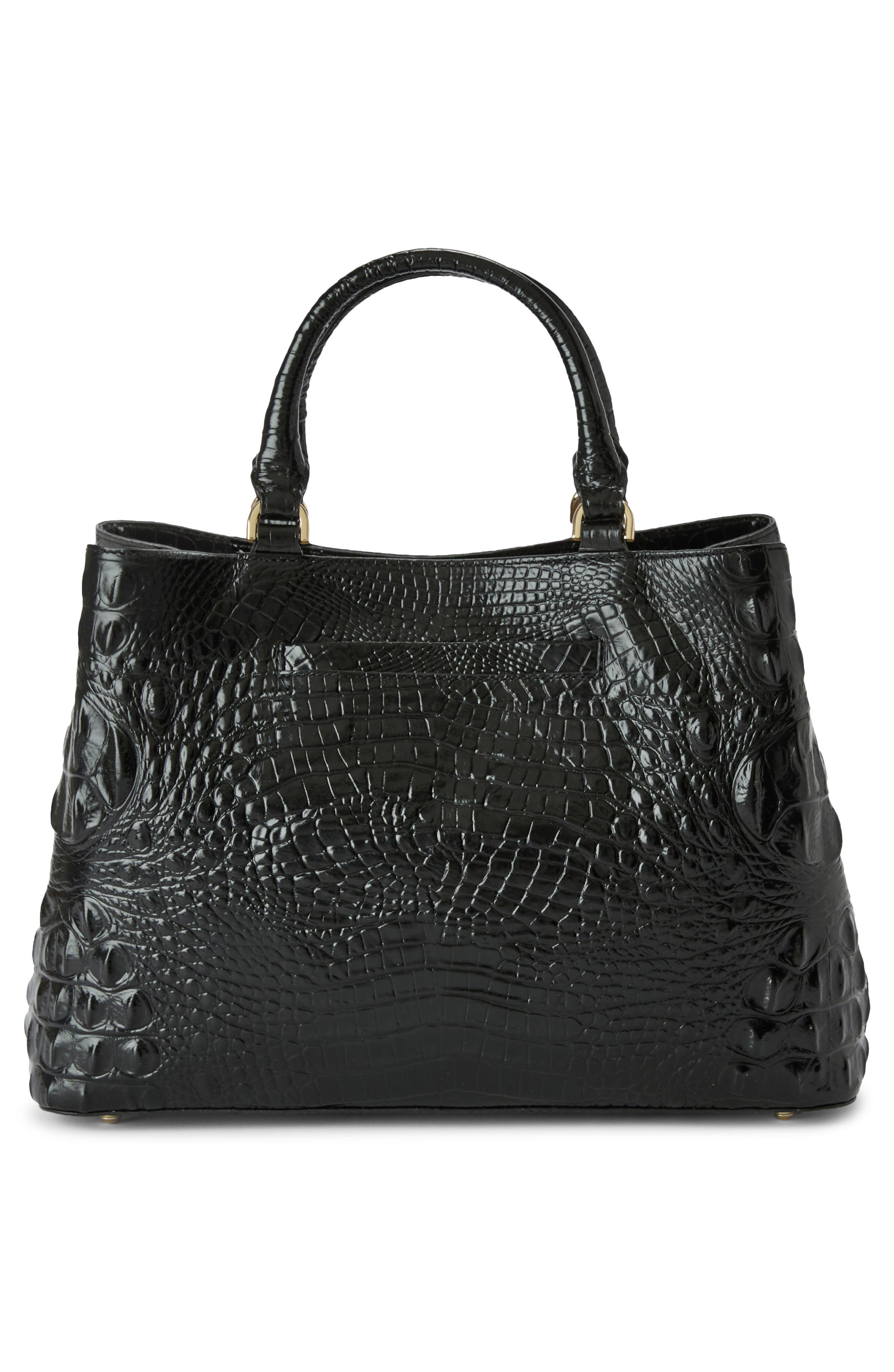 Brahmin Small Denise Croc Embossed Leather Satchel, Alternate, color, Black