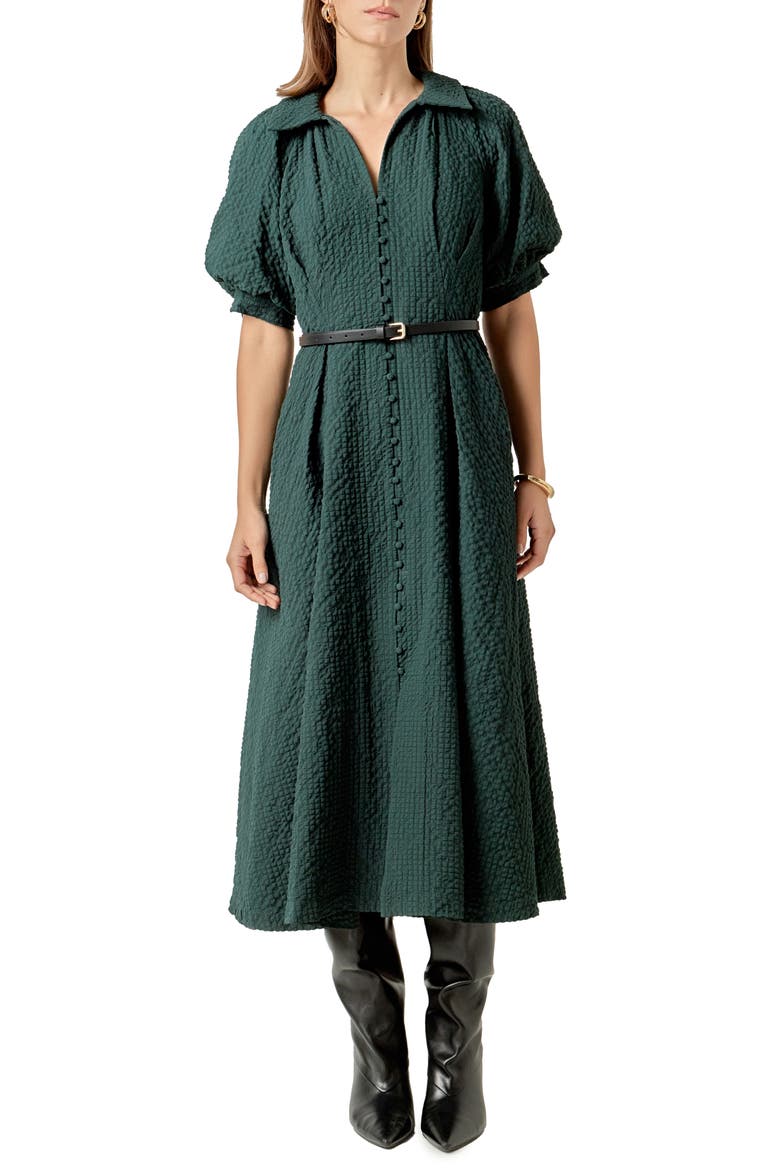 Button Front Maxi Dress, Main, color, DARK GREEN