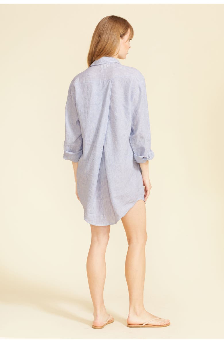 SITANO Lido Linen Shirt Dress, Alternate, color, Light Blue Stripes