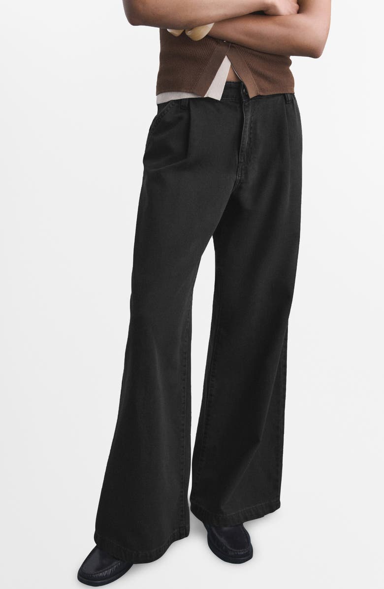 MANGO Pleated Wide Leg Jeans, Main, color, Black Denim
