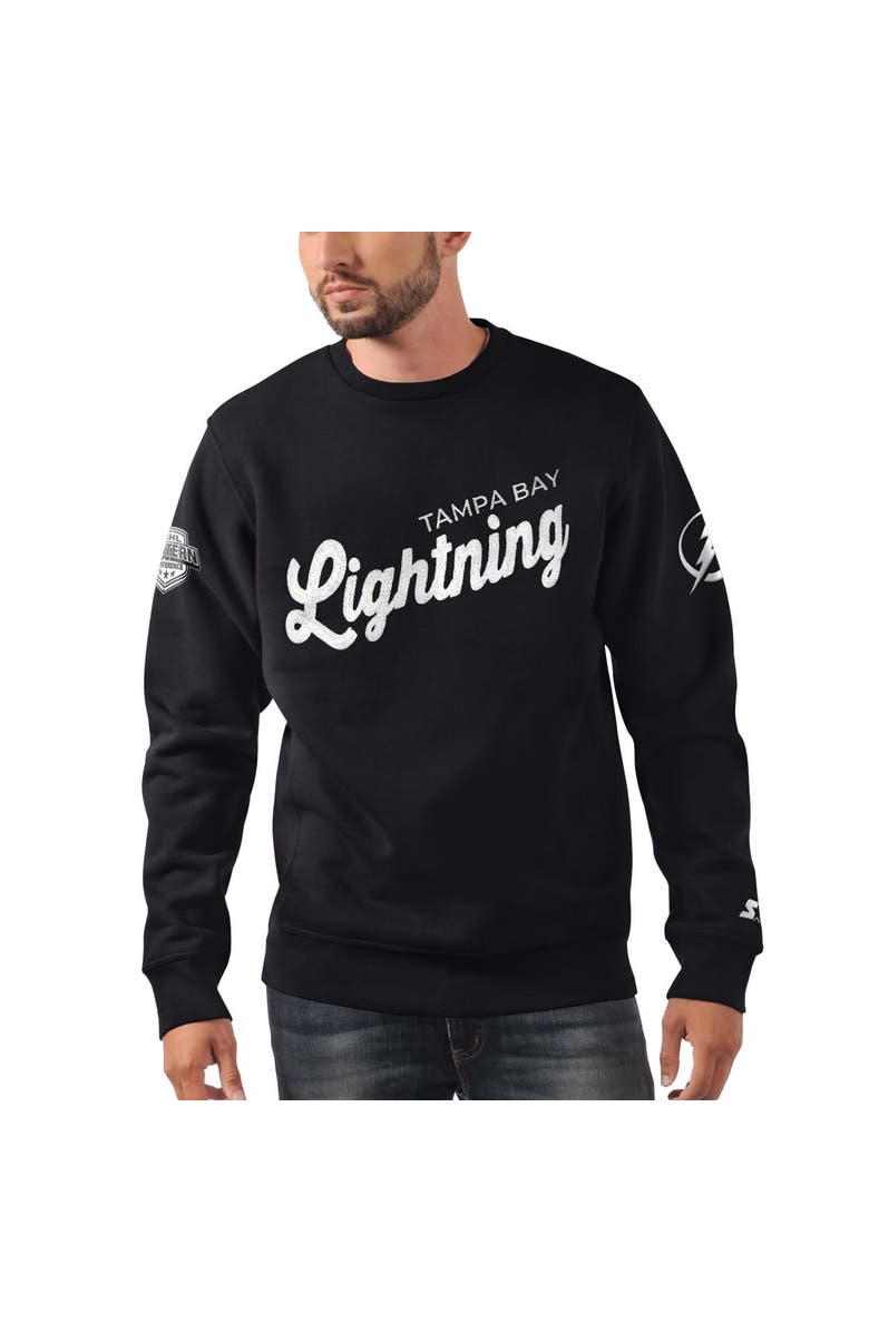 STARTER Men's Starter x NHL Black Ice Black Tampa Bay Lightning Cross Check Pullover Sweatshirt, Main, color, Black