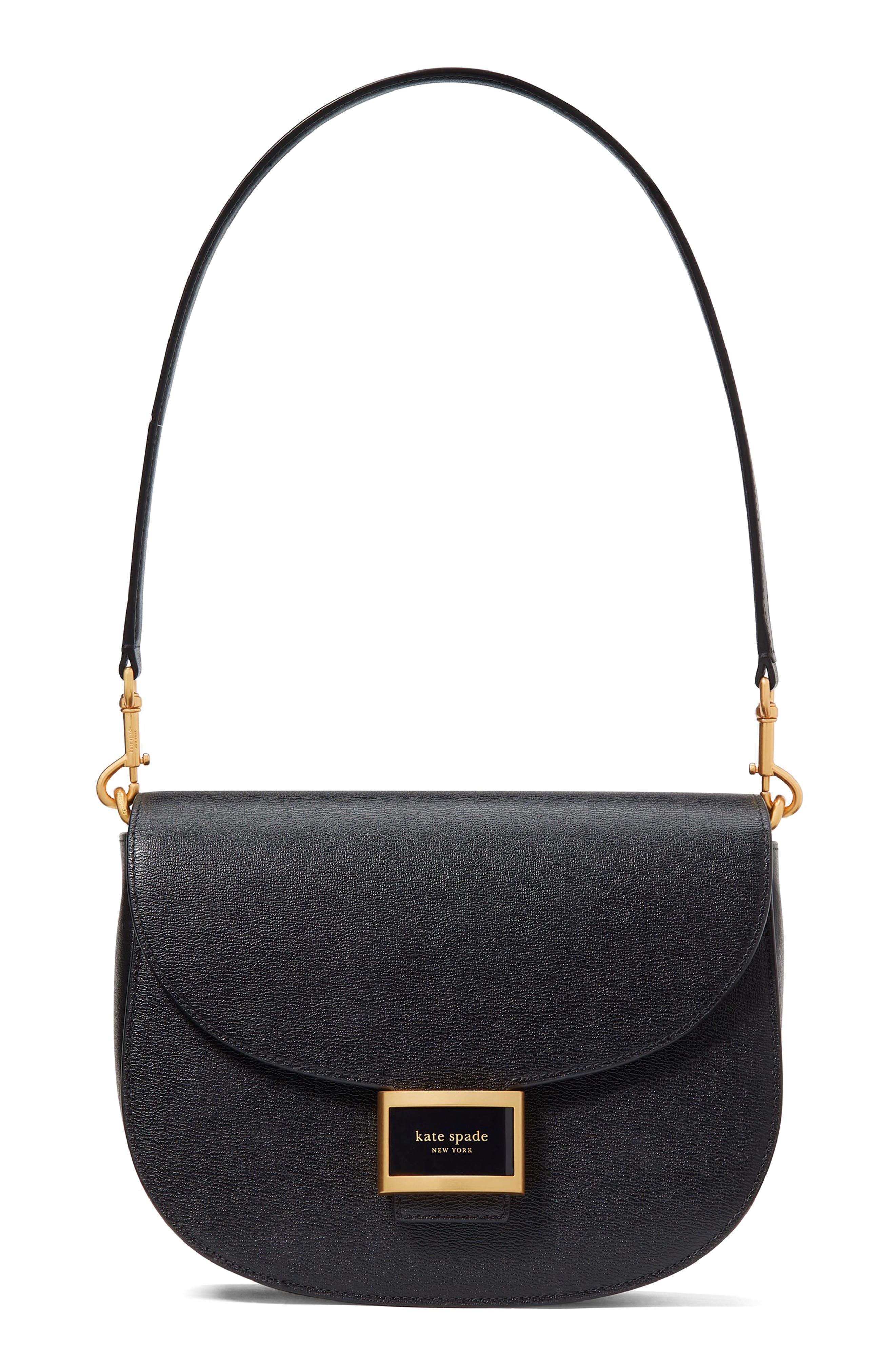 katy textured leather convertible shoulder bag, Main, color, BLACK
