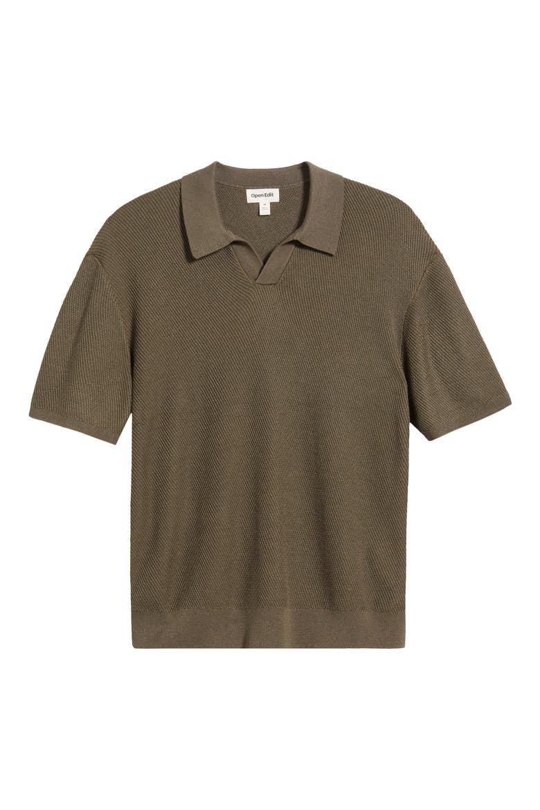 Diagonal Stitch Short Sleeve Polo Sweater, Alternate, color, BROWN ACORN