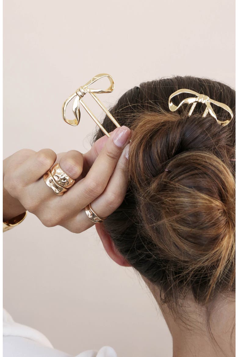 Bow Organica Hair Pin, Alternate, color, GOLD