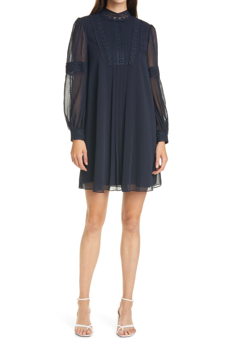 Georrgi Lace Tape Long Sleeve Dress, Main, color, NAVY