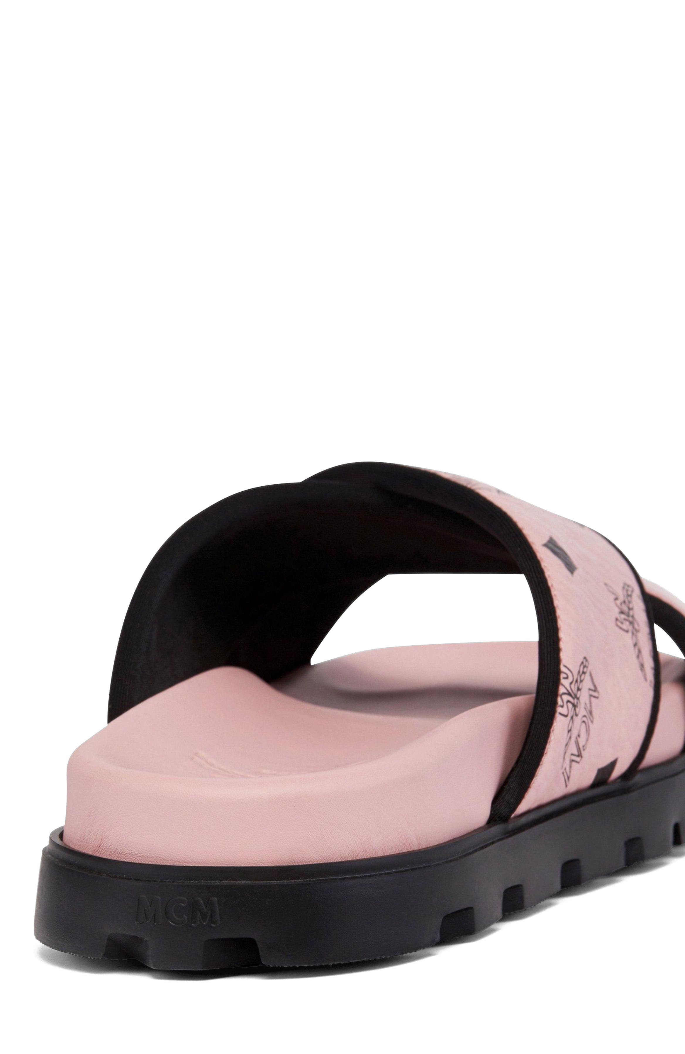 MCM Cross Sandal in Visetos Leather Mix, Alternate, color, Soft Pink
