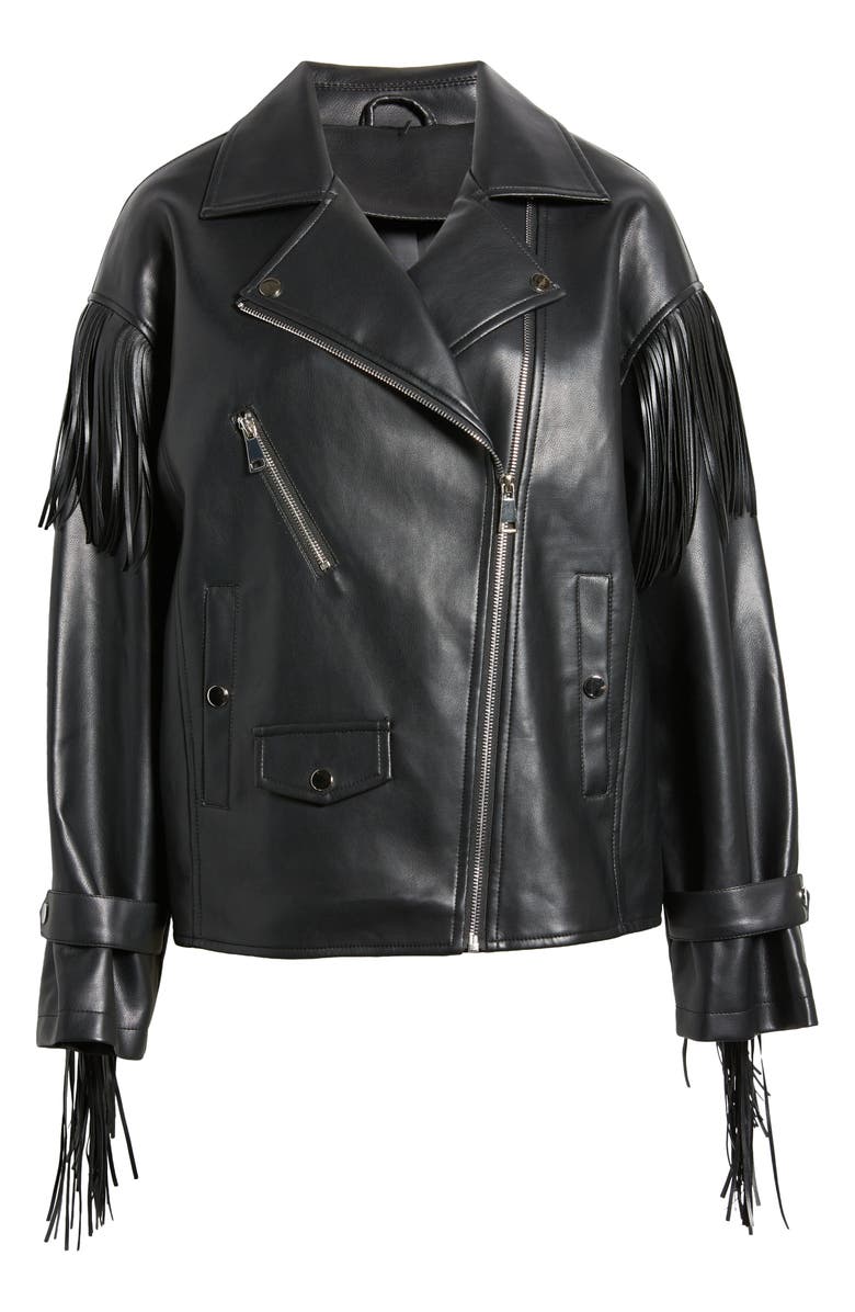 AZALEA WANG Fringe Faux Leather Jacket, Alternate, color, Black