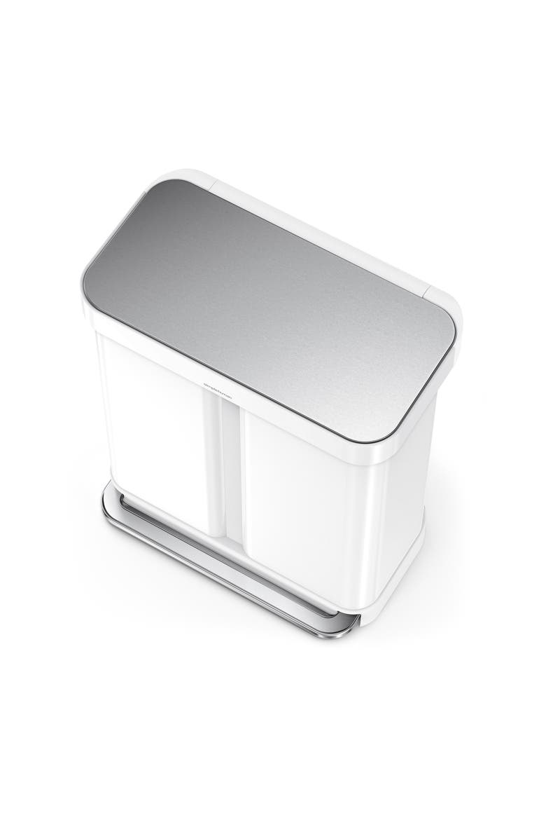 58L Dual Compartment Rectangular Step Trash Can, Alternate, color, WHITE STEEL