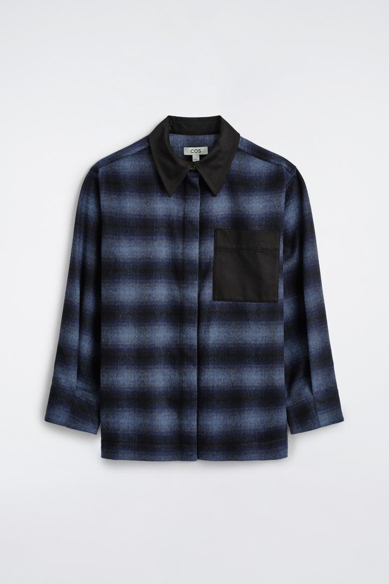 Satin-detail Checked Wool-blend Shirt, Alternate, color, BLUE / CHECKED