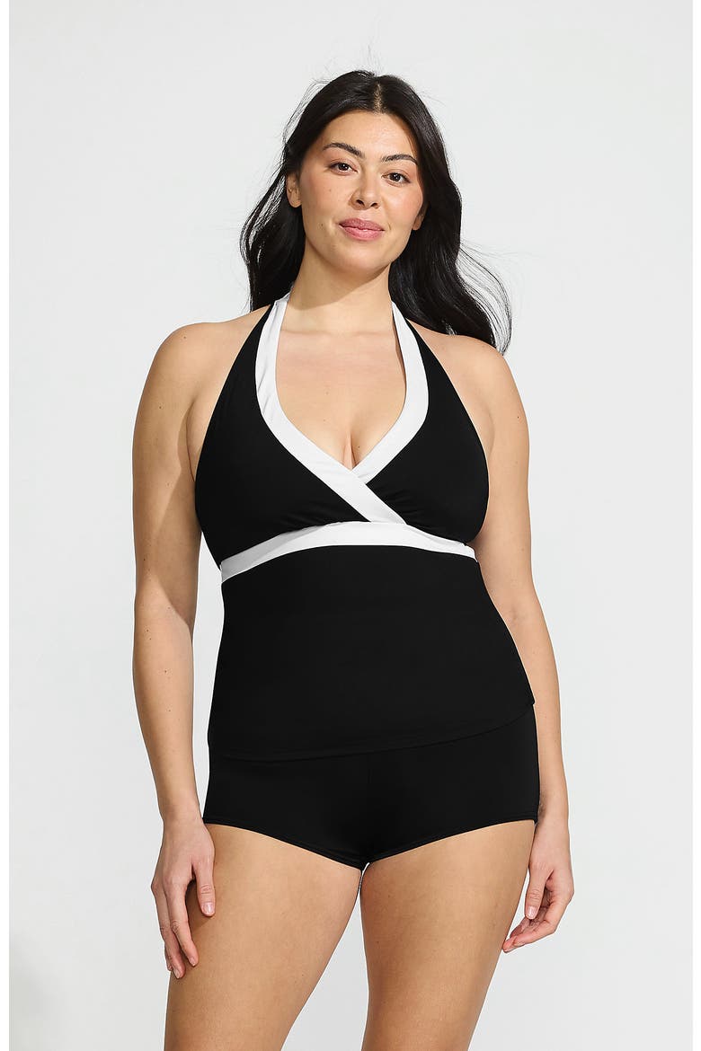 Plus Size V-Neck Halter Tankini Top, Main, color, Black/White