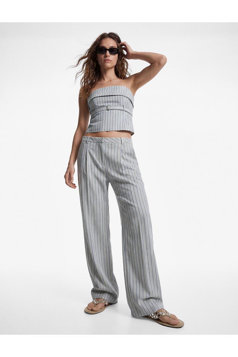 Wide Leg Striped Mid-Rise Trousers, Main, color, GREY STRIPE