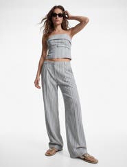 Koton Wide Leg Striped Mid-Rise Trousers