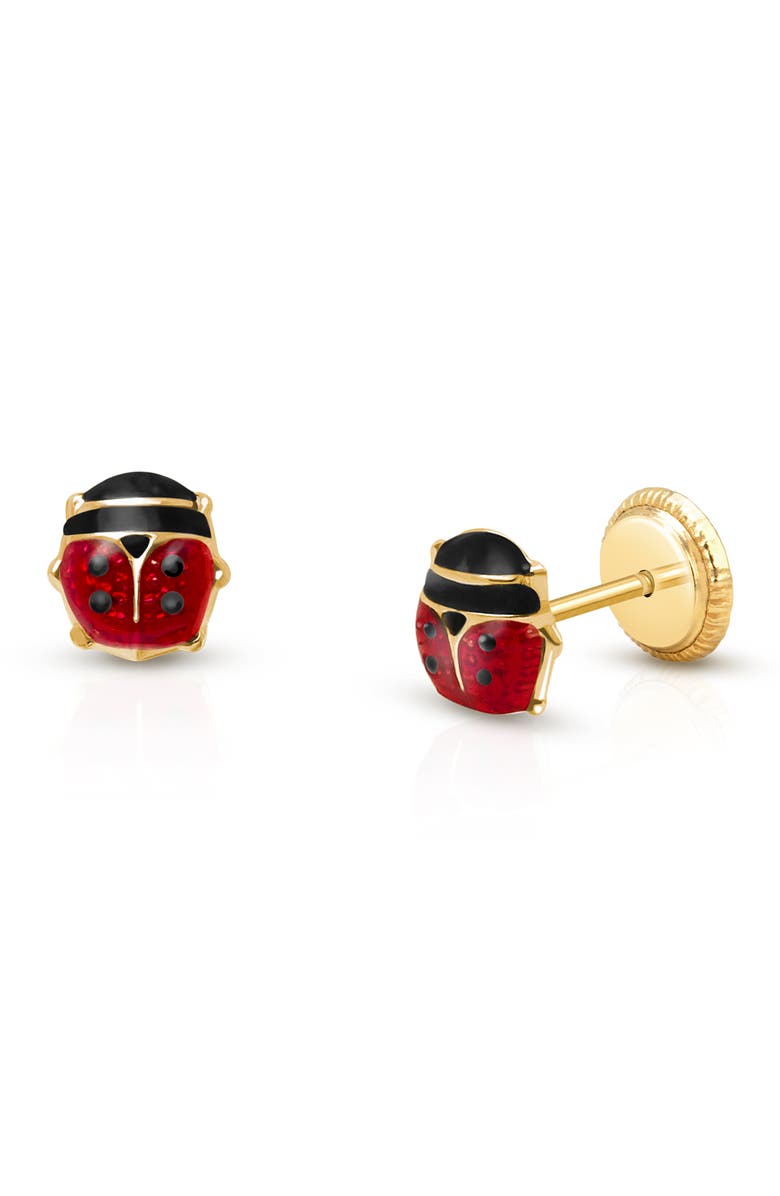 Tiny Blessings 14K Gold Red Lil' Ladybug Studs Screw Back Earrings, Main, color, 14K Yellow Gold