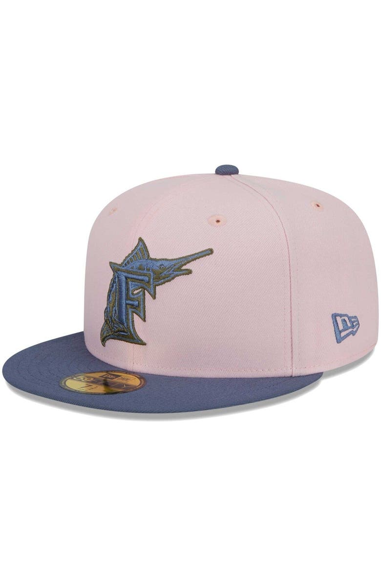 New Era Men's New Era Pink/Blue Florida Marlins Cooperstown Collection Olive Undervisor 59FIFTY Fitted Hat, Alternate, color,