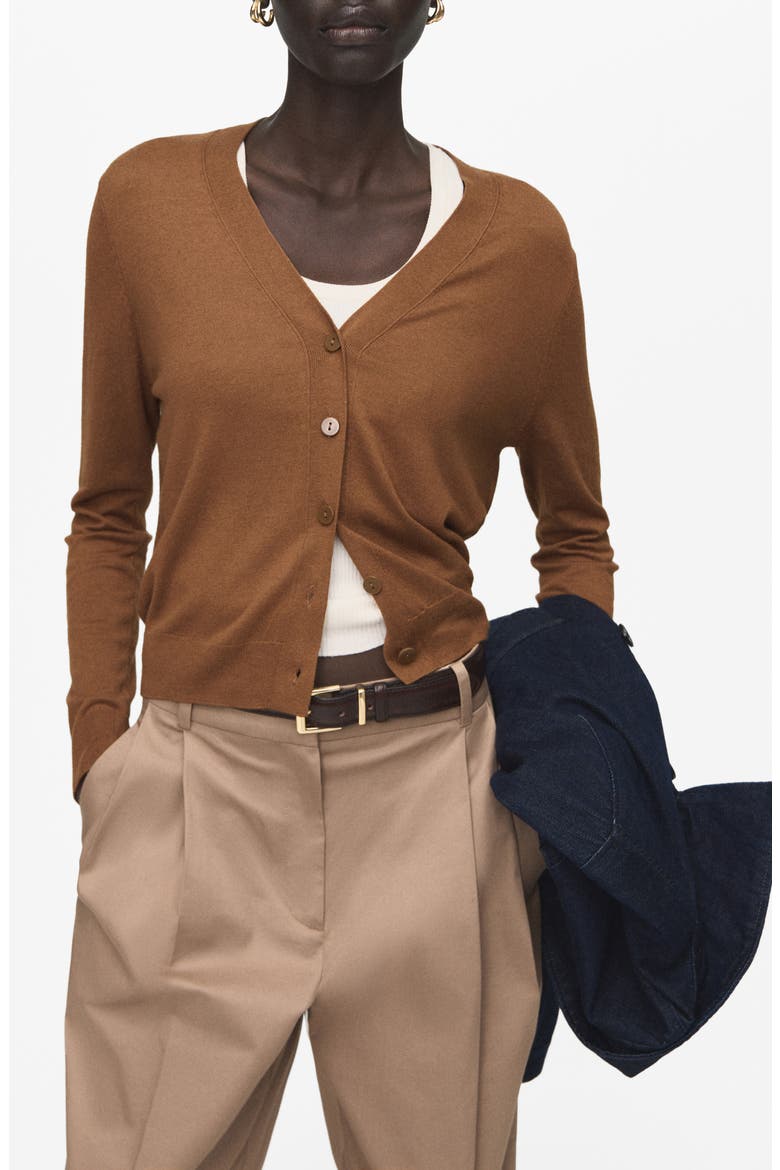 V-Neck Knit Cardigan, Main, color, TOBACCO BROWN