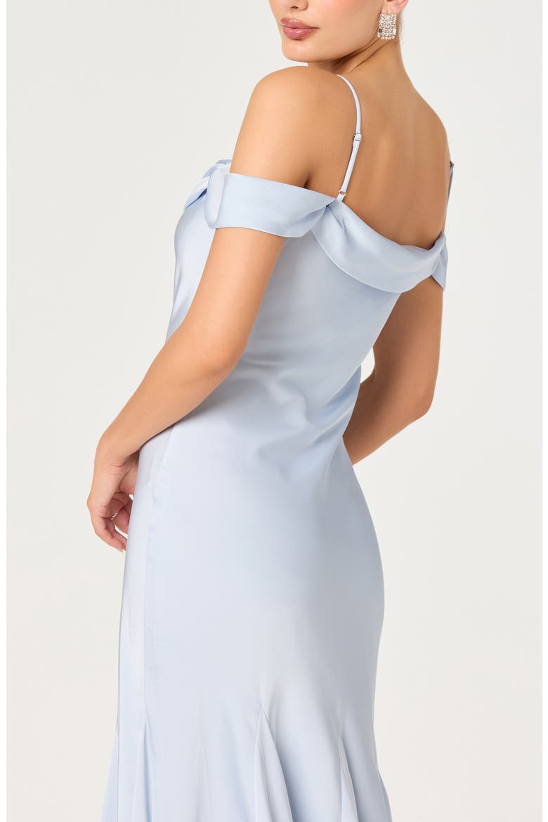 Araxie Cold Shoulder Satin Midi Dress, Alternate, color, LIGHT BLUE