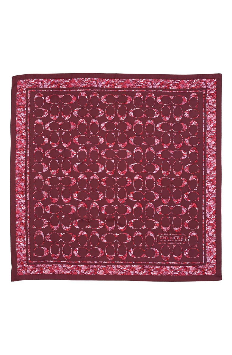COACH Signature Logo Roese Meadow Square Silk Scarf, Alternate, color, 
