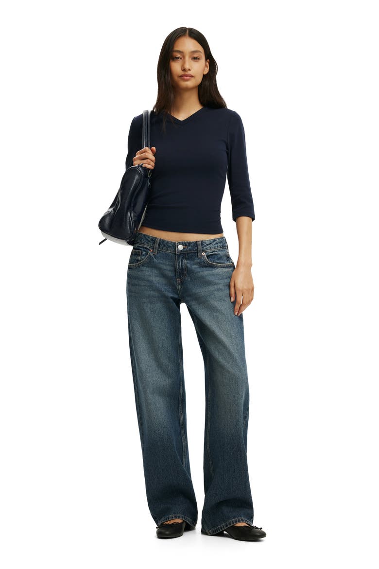 Women's 90S V Neck ¾ Sleeve, Alternate, color, Total Eclipse