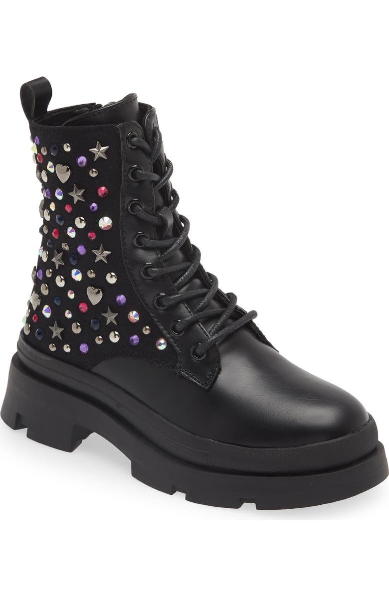 Steve Madden Kids' JKrissen Glitter Stud Combat Boot, Main, color,