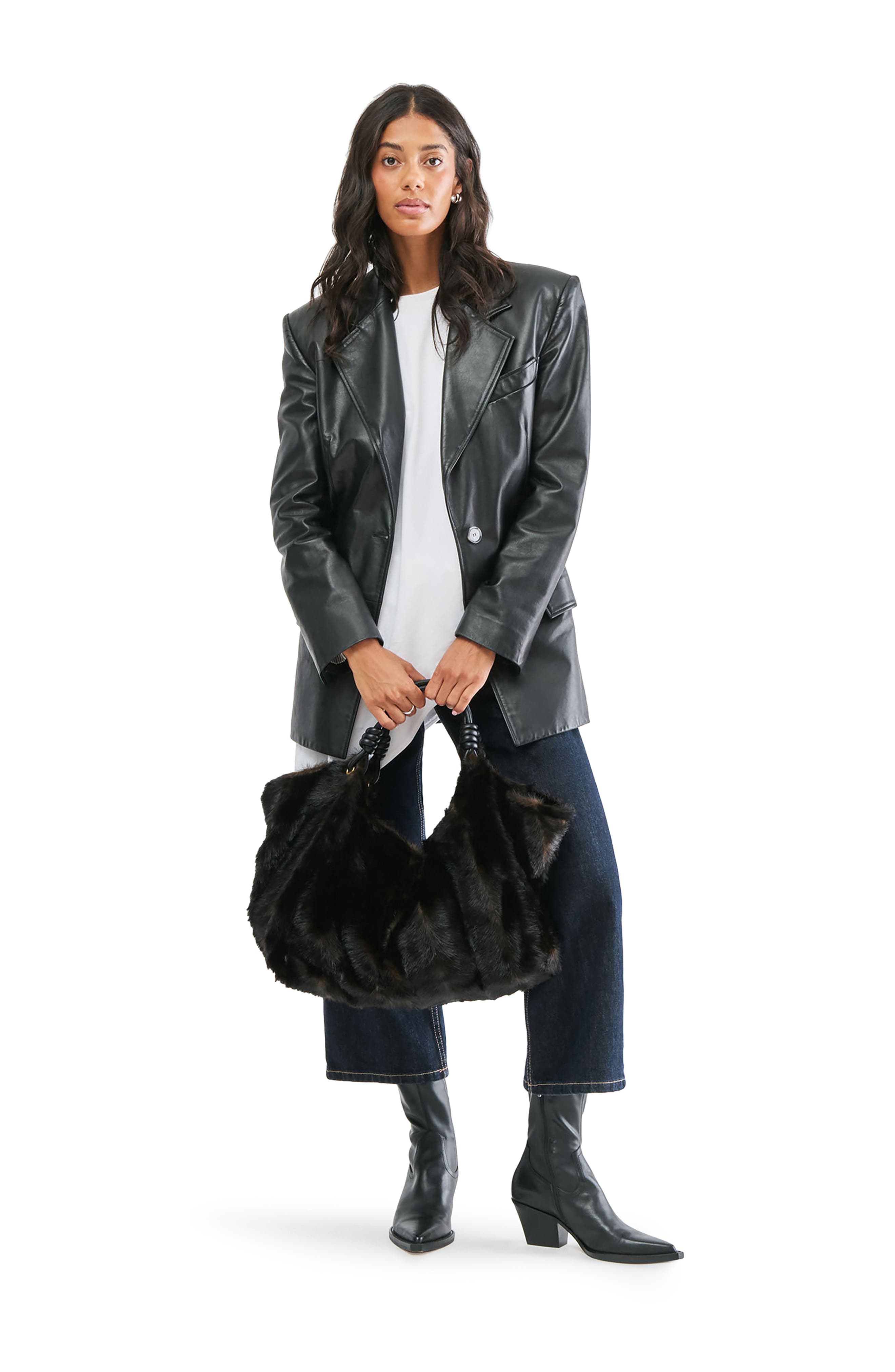 Lilee Faux Fur Hobo Bag, Alternate, color, BLACK/ BROWN