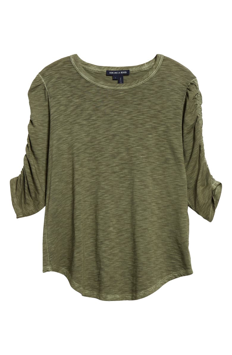 Veronica Beard Waldort Ruched Sleeve Pima Cotton Top, Alternate, color,