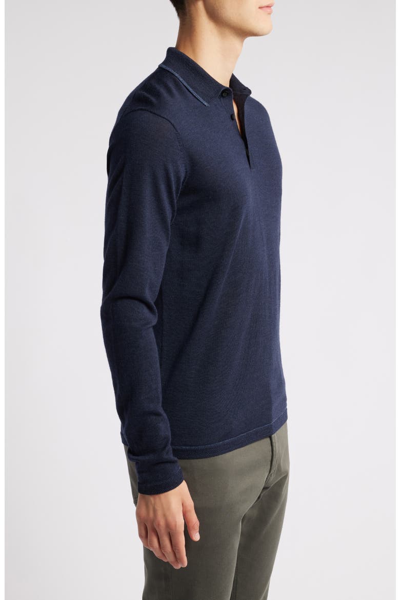 Roman Long Sleeve Merino Wool Sweater Polo, Alternate, color, NAVY