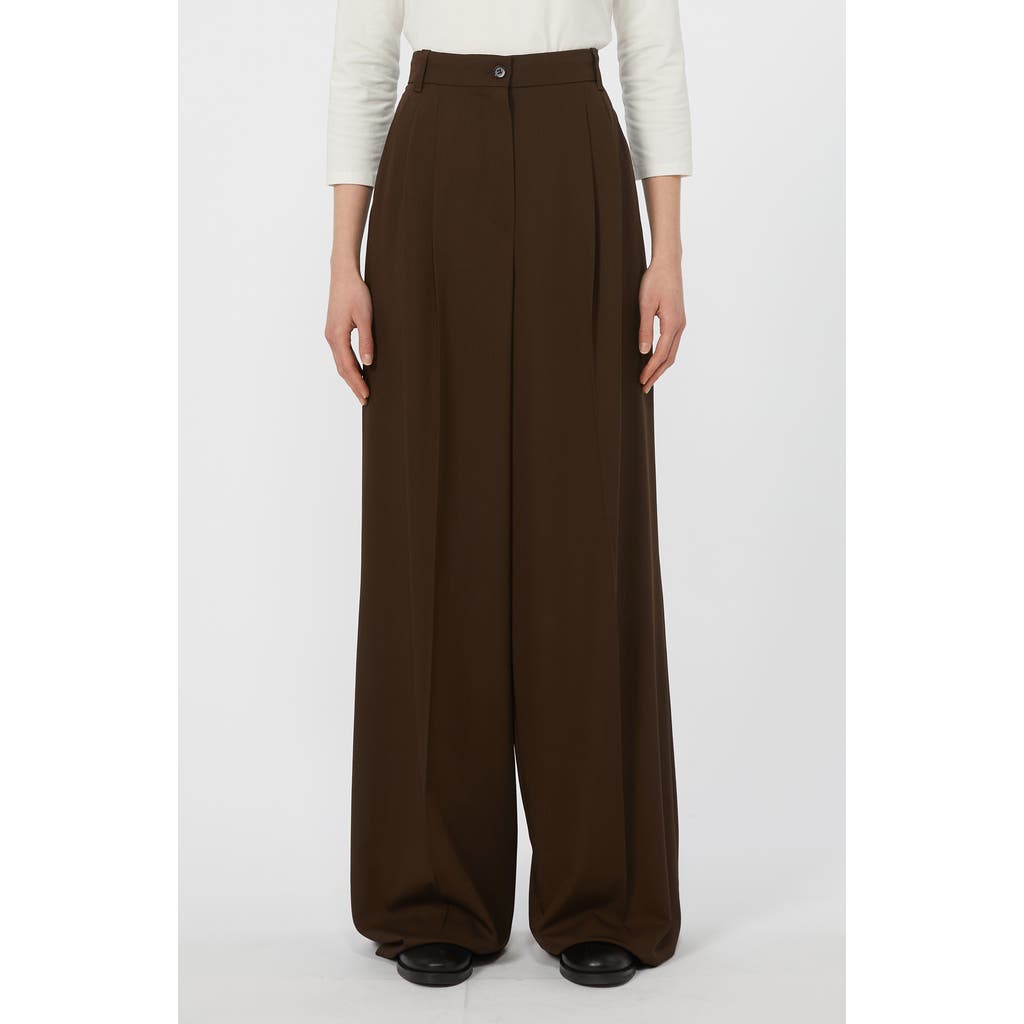 Weekend Max Mara Omens Dark Brown Garenna Pleated Wool Trousers In Brown
