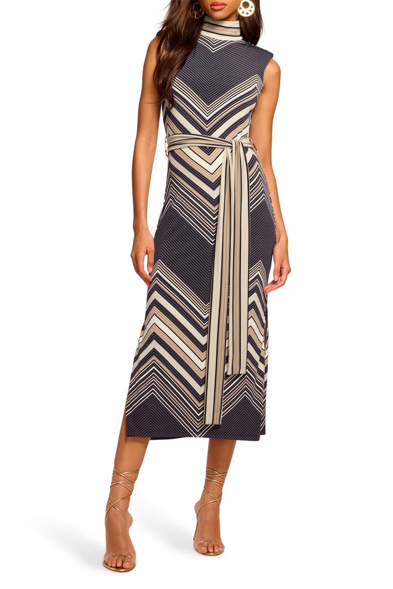 Karolina Chevron Print Knit Midi Dress, Main, color, BLACK CHEVRON