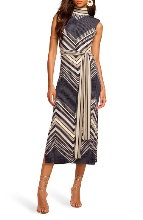 Karolina Chevron Print Knit Midi Dress