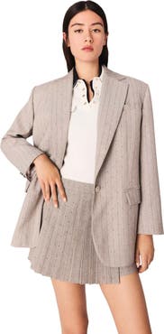 maje Rhinestone striped suit blazer
