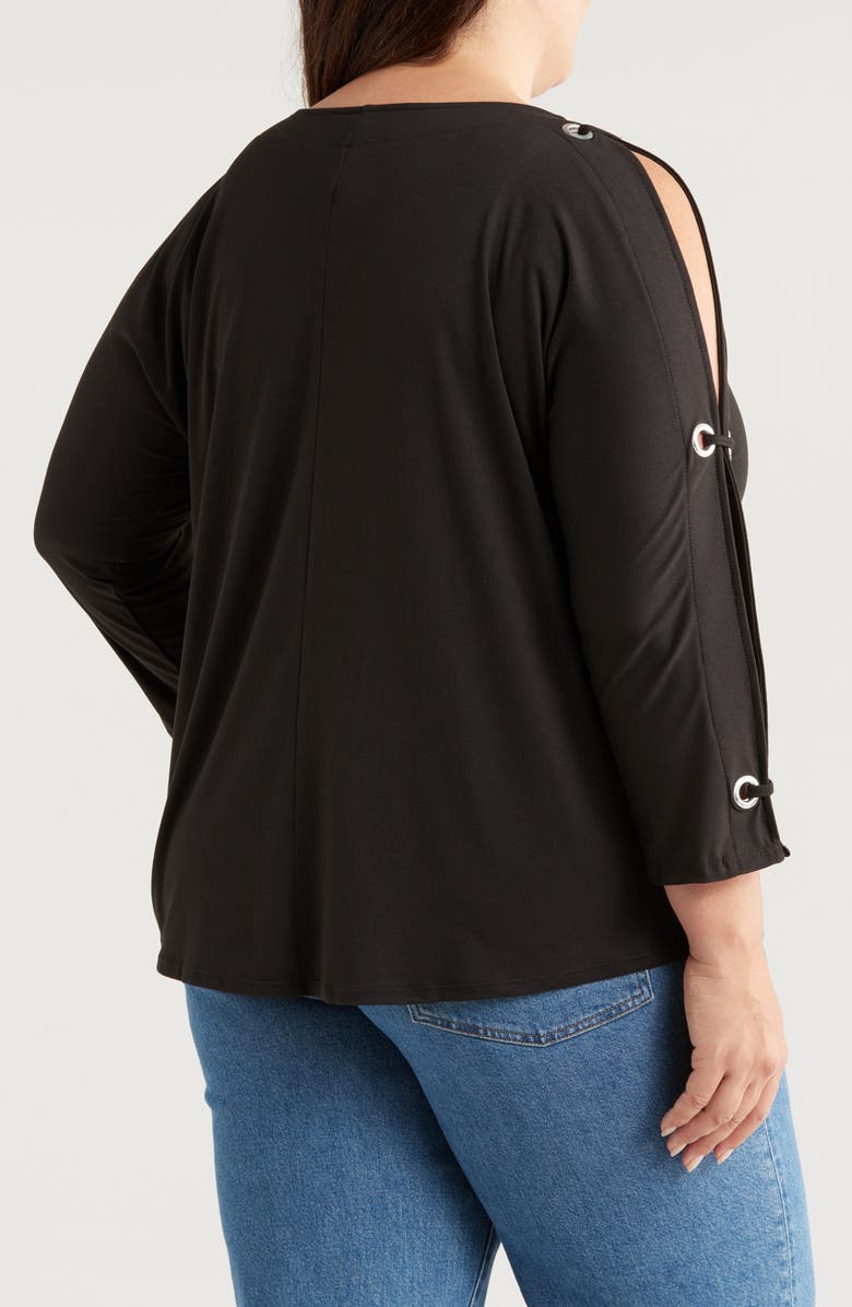 24seven Comfort Apparel Grommet Cold Shoulder Jersey Top, Alternate, color, Black