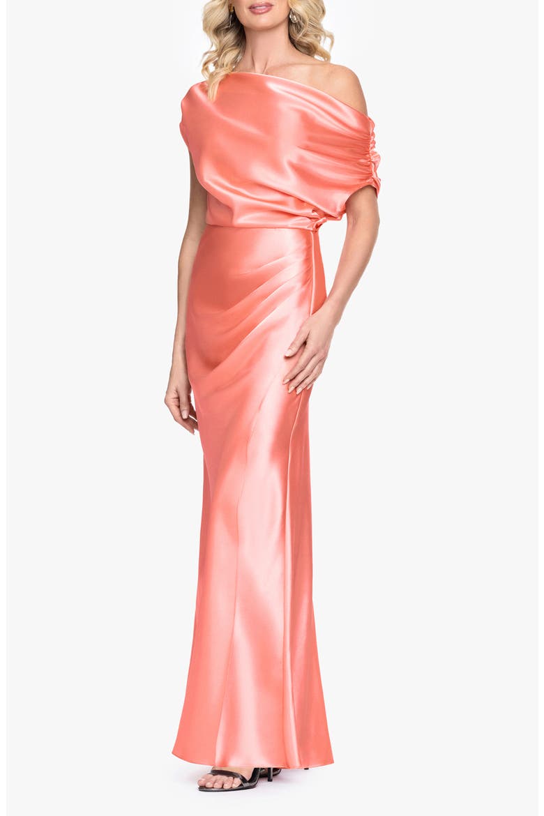 One-Shoulder Satin Sheath Gown, Alternate, color, CORAL