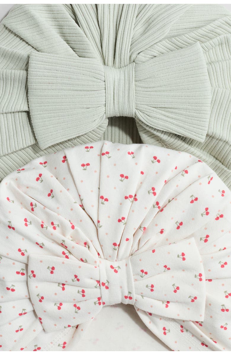 H&M 2-pack Knot-detail Hats, Alternate, color, Light Dusty Green/Cherries