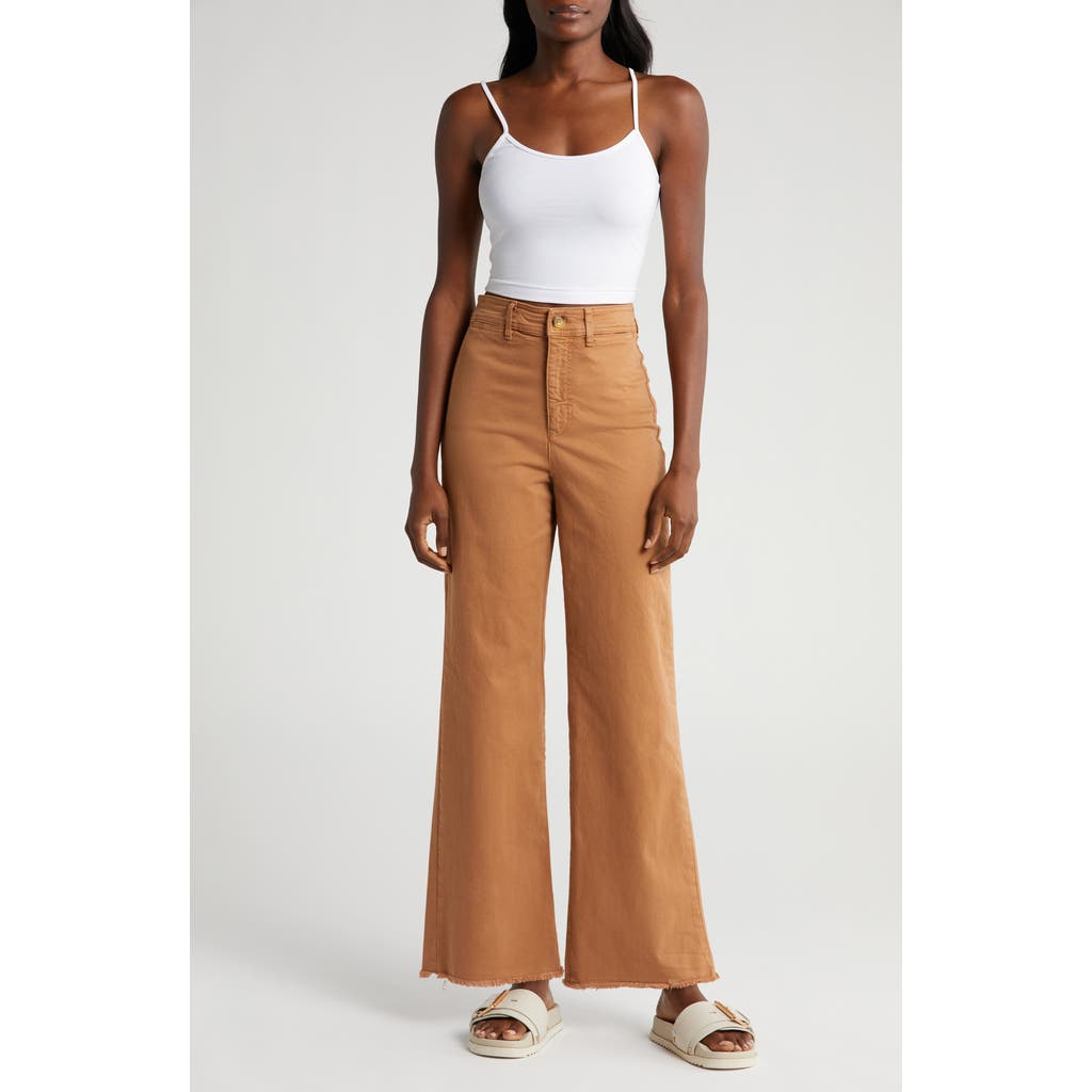 Marine Layer Bridget High Waist Raw Hem Wide Leg Pants In Tobacco