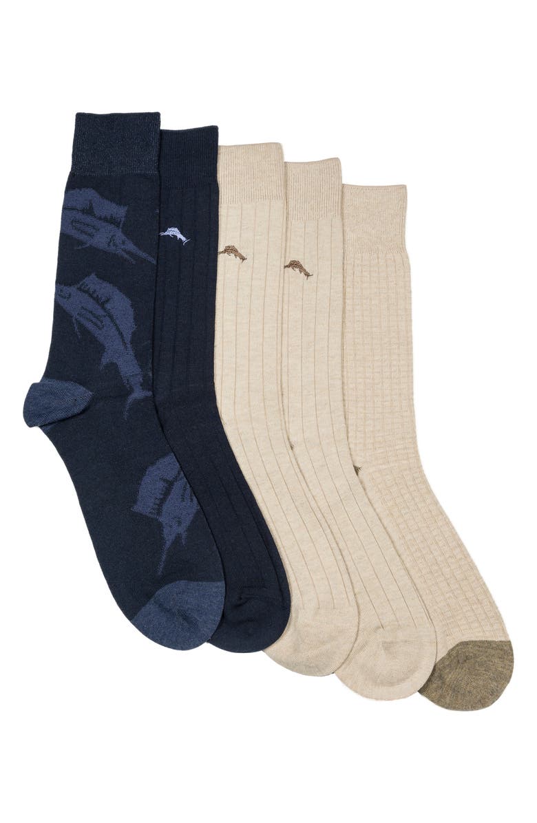 Tommy Bahama 5-Pack Assorted Crew Socks, Main, color, Navy/ Khaki
