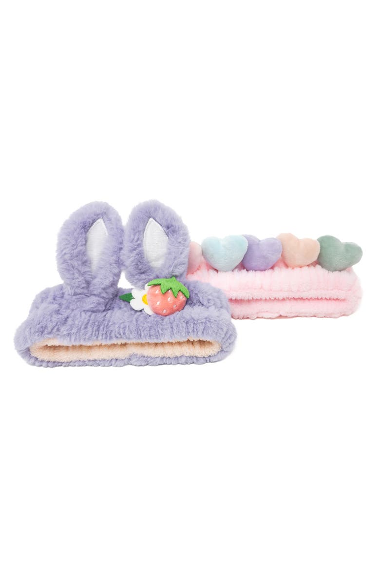 Puttisu 2pc Plush Spa Headband Set, Main, color, Bunny Heart Set - Purple/Pink