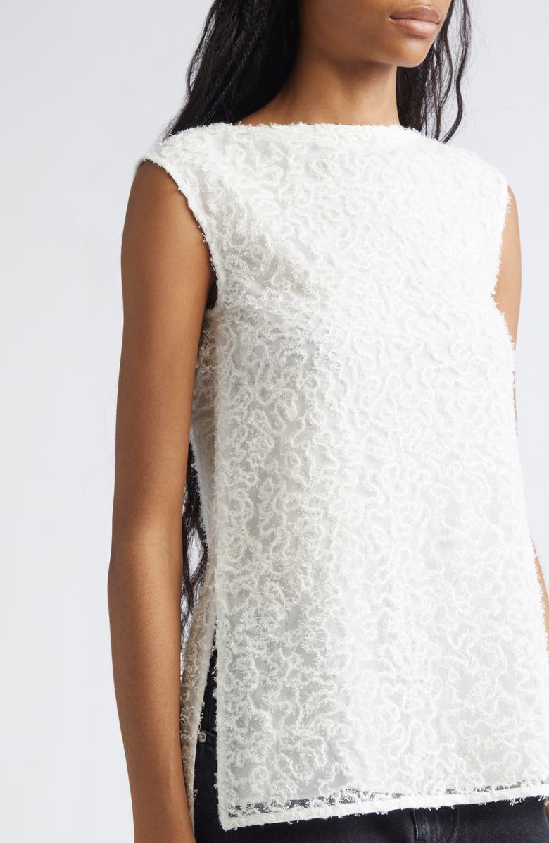 Proenza Schouler Virginie Embroidered Fringe Mesh Top, Alternate, color, Off White
