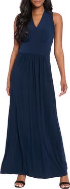 London Times V-Neck Sleeveless Maxi Dress