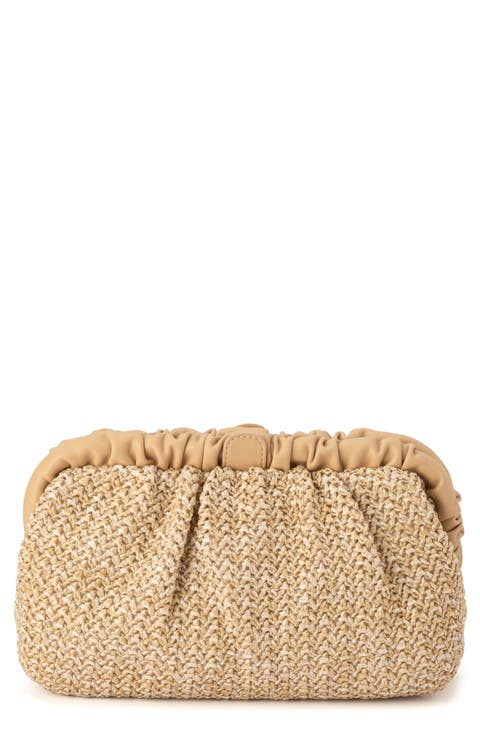 Amalia Pleated Woven Straw Clutch