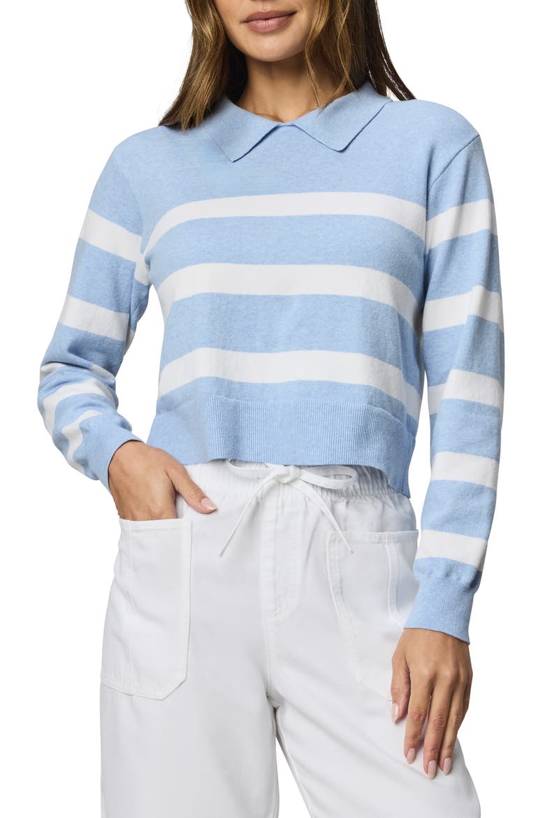 Phoebe Stripe Polo Sweater, Main, color, SEA BREEZE BLUE/ WHITE