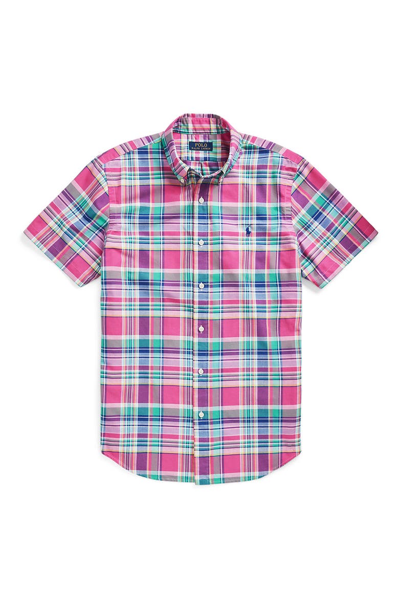Classic Fit Plaid Short Sleeve Button-Down Oxford Shirt, Alternate, color, MULTI