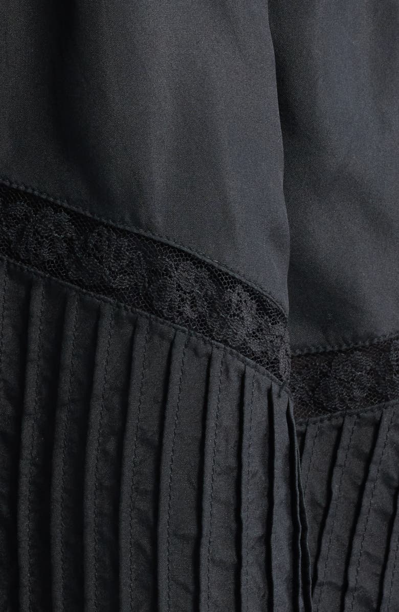 LoveShackFancy Sibelle Pleated Bodice Lace Inset Silk Minidress, Alternate, color, Black