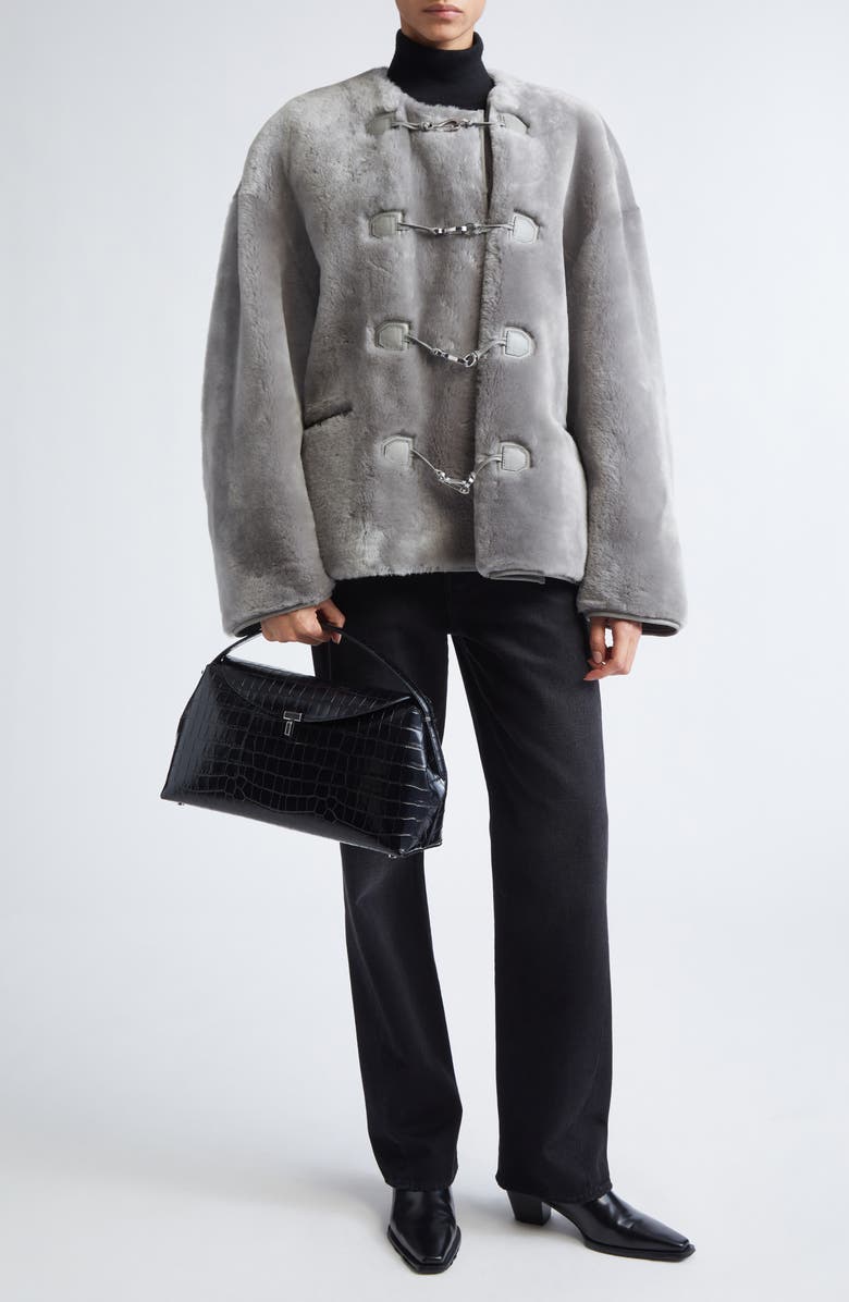 TOTEME Teddy Genuine Shearling Clasp Jacket, Alternate, color, Grey
